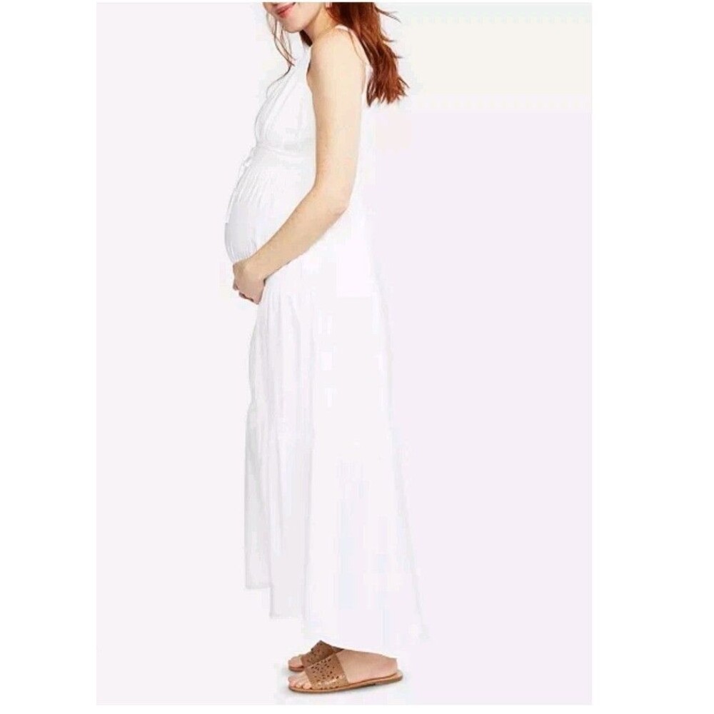 Motherhood Maternity White Sleeveless Maxi Lined Dress Size M Beach Vacation